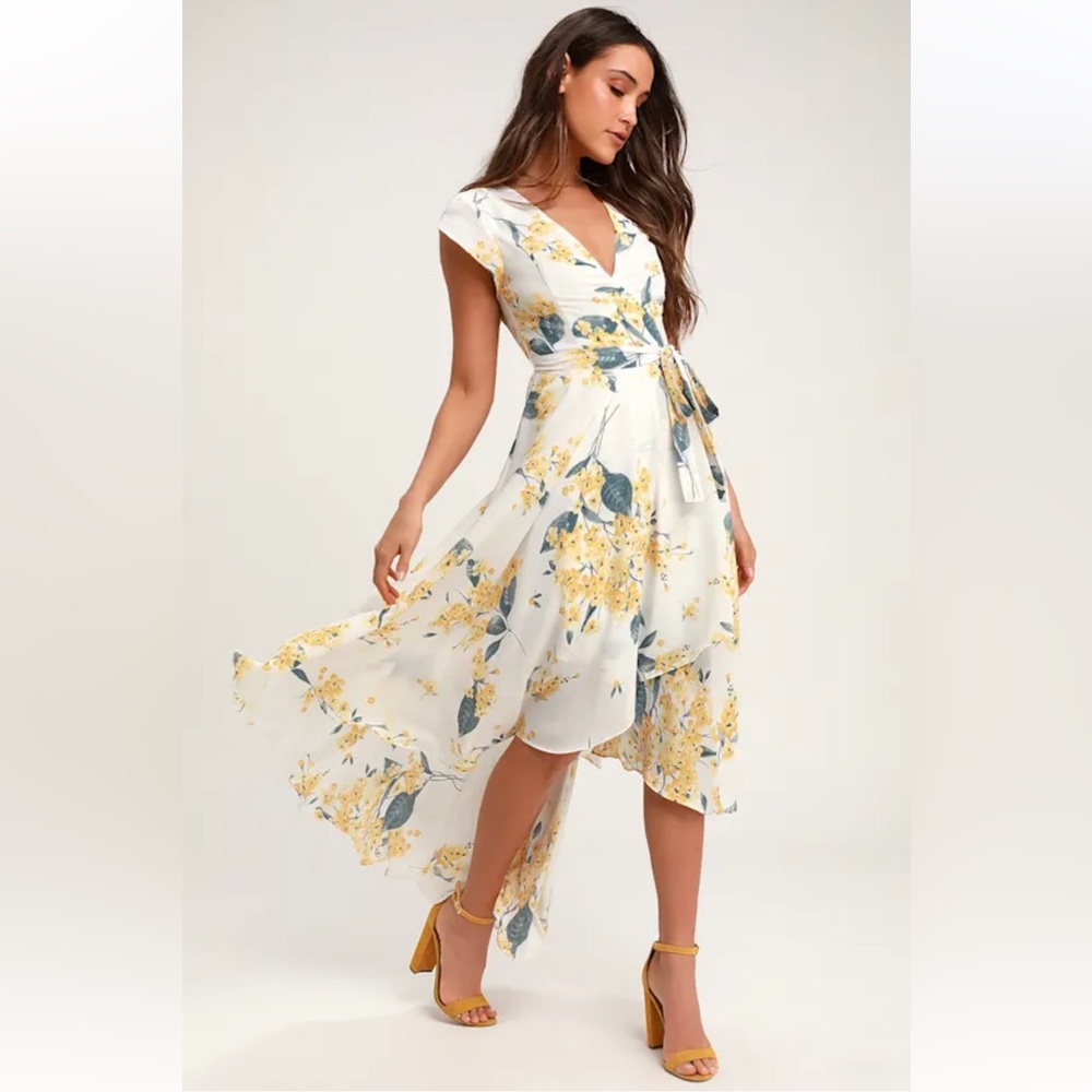 NWT Lulu's Yellow and White Floral High Low Dress